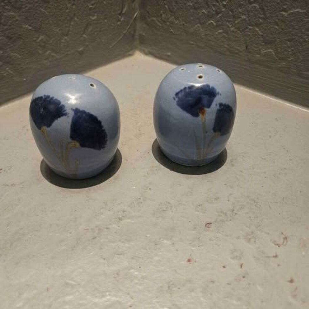 Blue Stoneware Floral Salt and Pepper Shakers